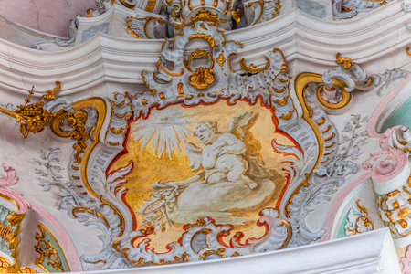 STEINGADEN, BAVARIA, GERMANY, JUNE 02, 2022: ceilings frescoes decors of church of Wieskirche, designed in the late 1740s by brothers JB and Dominikus Zimmermannのeditorial素材