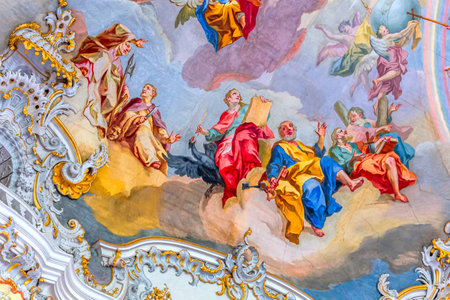 STEINGADEN, BAVARIA, GERMANY, JUNE 02, 2022: ceilings frescoes decors of church of Wieskirche, designed in the late 1740s by brothers JB and Dominikus Zimmermannのeditorial素材