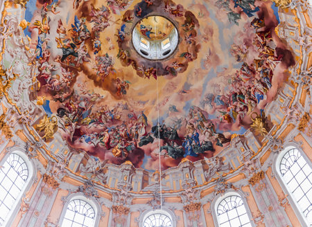 ETTAL, BAVARIA, GERMANY, MAY 31, 2022: Rococo and baroque decors in Ettal abbey, decoration by stuccoist Josef Schmutzer and Johann Baptist Straub, 18 th centuryのeditorial素材
