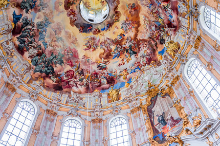 ETTAL, BAVARIA, GERMANY, MAY 31, 2022: Rococo and baroque decors in Ettal abbey, decoration by stuccoist Josef Schmutzer and Johann Baptist Straub, 18 th centuryのeditorial素材