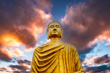 NOYANT D'ALLIER, FRANCE APRIL 11, 2023: exteriors and statues details in the garden of the vietnamese buddhist pagodaのeditorial素材