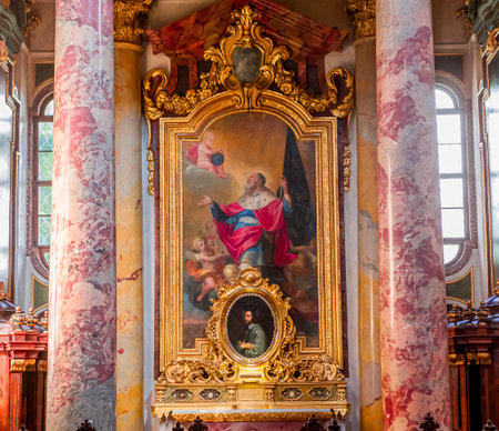 VIENNA, AUSTRIA, MAY 25, 2023: interiors, frescoes and architectural details of theJesuit churchのeditorial素材