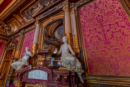 PARIS, FRANCE, JUNE 24, 2023: interiors, collections, furnitures and decors of Mansion of La Paiva, on Champs-Elysのeditorial素材