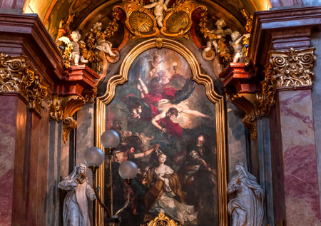 VIENNA, AUSTRIA, MAY 25, 2023: interiors, frescoes and architectural details of Peterskirche churchのeditorial素材