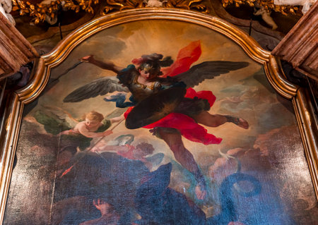 VIENNA, AUSTRIA, MAY 25, 2023: interiors, frescoes and architectural details of Peterskirche churchのeditorial素材