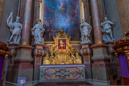 VIENNA, AUSTRIA, MAY 25, 2023: interiors, frescoes and architectural details of Peterskirche churchのeditorial素材