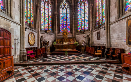 ABBEVILLE, SOMME, FRANCE, JUNE 18, 2023: architectural details and decors of interiors of Saint Sepulcre churchのeditorial素材