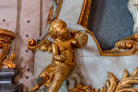 ARGOULES, FRANCE, JUNE 16, 2023: interiors and architectural details of the church in Valloires abbey, built 12th to 14th centuriesのeditorial素材