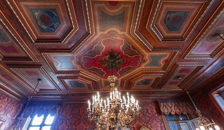 ORLEANS, FRANCE, APRIL 17, 2023: interiors and architectural decors of Palace Groslot, historic city hall of Orleansのeditorial素材