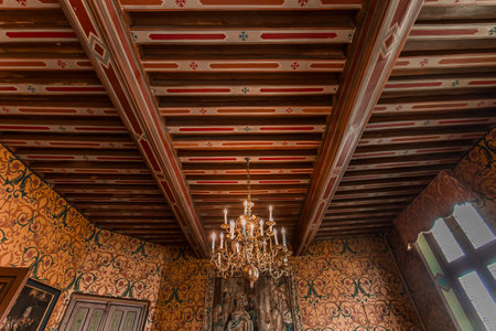 ORLEANS, FRANCE, APRIL 17, 2023: interiors and architectural decors of Palace Groslot, historic city hall of Orleansのeditorial素材