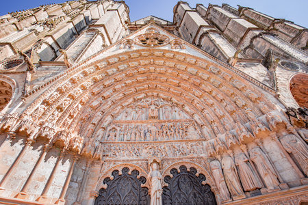 BOURGES, CHER, FRANCE, APRIL 20, 2023: exteriors and architectural decors of Cathedral basilica saint Stephenのeditorial素材