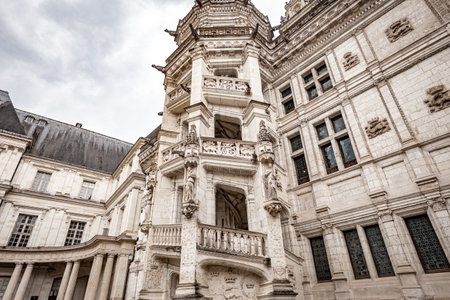 BLOIS, FRANCE, APRIL 18, 2023 , exteriors and architectural decors of royal castle of Blois, Loire valleyのeditorial素材