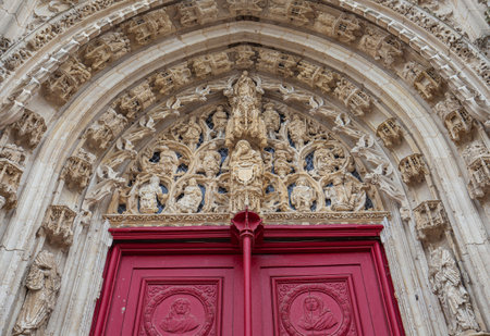 SAINT RIQUIER, SOMME, FRANCE, JUNE 17, 2022: exteriors and architectural decors of the Saint Riquier abbey churchのeditorial素材