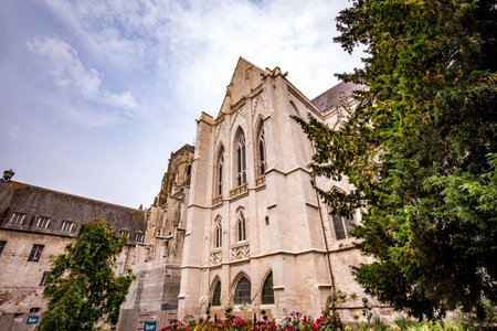 SAINT RIQUIER, SOMME, FRANCE, JUNE 17, 2022: exteriors and architectural decors of the Saint Riquier abbey churchのeditorial素材