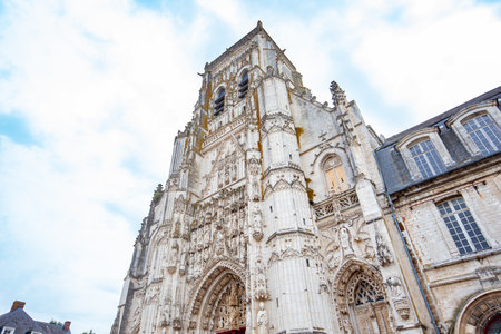 SAINT RIQUIER, SOMME, FRANCE, JUNE 17, 2022: exteriors and architectural decors of the Saint Riquier abbey churchのeditorial素材