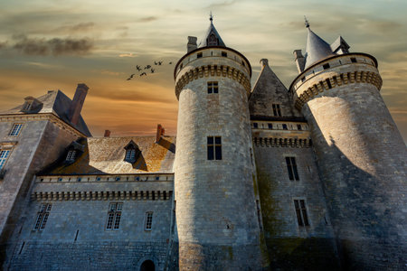 SULLY SUR LOIRE, FRANCE, APRIL 04, 2023: exteriors and fortress castle of Sully sur loire near Orleans, Loire valley, Franceのeditorial素材