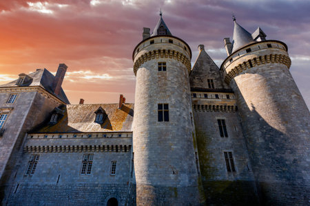 SULLY SUR LOIRE, FRANCE, APRIL 04, 2023: exteriors and fortress castle of Sully sur loire near Orleans, Loire valley, Franceのeditorial素材