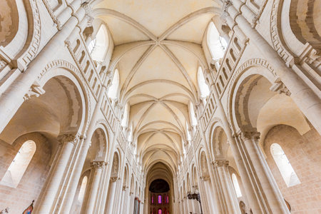 CAEN, CALVADOS, NORMANDY, FRANCE, MAY 16, 2024: interiors and architectural details of church de la Trinite, also known as Ladies Abbey, Abbaye aux damesのeditorial素材