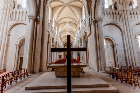 CAEN, CALVADOS, NORMANDY, FRANCE, MAY 16, 2024: interiors and architectural details of church de la Trinite, also known as Ladies Abbey, Abbaye aux damesのeditorial素材