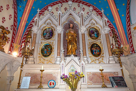 AIGUEZE, GARD, FRANCE, SEPTEMBER 19, 2024: interiors and architectural details of Saint-roch churchのeditorial素材