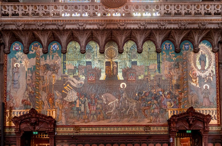 LYON, RHONE, FRANCE, OCTOBER 15, 2024: interiors and architectural details of Basilica of Notre-Dame de Fourviereのeditorial素材