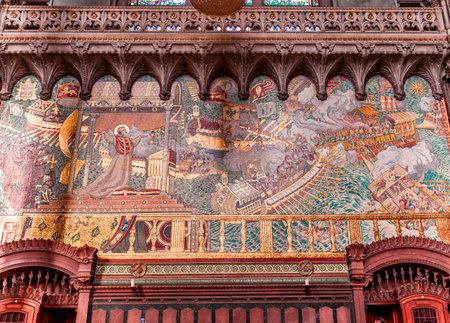 LYON, RHONE, FRANCE, OCTOBER 15, 2024: interiors and architectural details of Basilica of Notre-Dame de Fourviereのeditorial素材