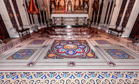 DOVER LA DELIVRANDE, FRANCE, MAY 13, 2024: interiors architectural decors of basilica of Our Lady de la delivrande, norrmandyのeditorial素材