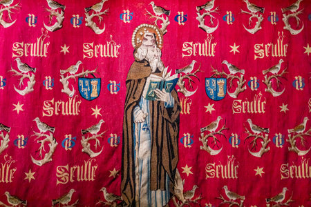 BEAUNE, BURGUNDY, FRANCE, OCTOBER 27, 2024: tapestry of 15th century inf the hospital for the poor, Hospices de Beauneのeditorial素材