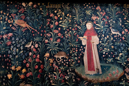 BEAUNE, BURGUNDY, FRANCE, OCTOBER 27, 2024: tapestry of 15th century inf the hospital for the poor, Hospices de Beauneのeditorial素材