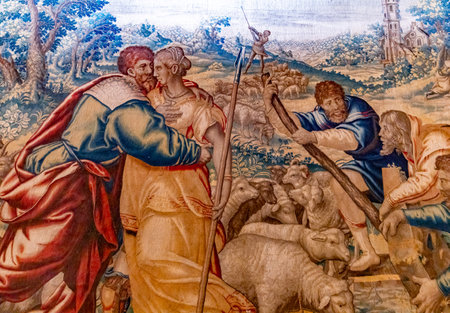 BEAUNE, BURGUNDY, FRANCE, OCTOBER 27, 2024: tapestry of 15th century inf the hospital for the poor, Hospices de Beauneのeditorial素材