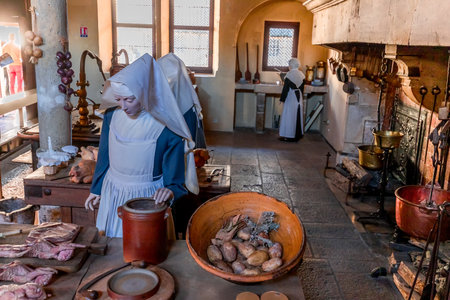 BEAUNE, BURGUNDY, FRANCE, OCTOBER 27, 2024: interiors and architectural decors of the hospital for the poor, Hospices de Beauneのeditorial素材