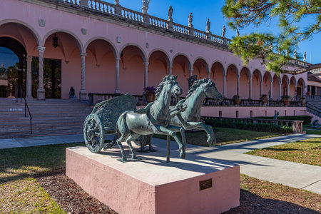SARASOTA, FLORIDA, USA, DECEMBER 03, 2024: architectural details, courtyard, loggias and gardens of the Ringling palaceのeditorial素材