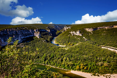 great canyon of the Ardeche river, in Cevennes mountains, South of Franceの写真素材