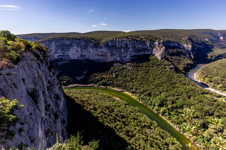 great canyon of the Ardeche river, in Cevennes mountains, South of Franceの写真素材