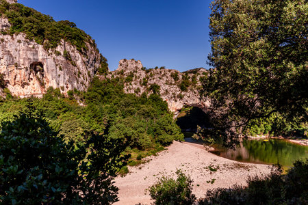 great canyon of the Ardeche river, in Cevennes mountains, South of Franceの写真素材