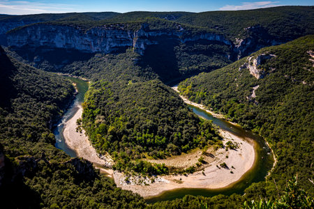 great canyon of the Ardeche river, in Cevennes mountains, South of Franceの写真素材