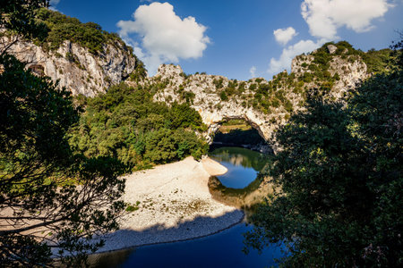 great canyon of the Ardeche river, in Cevennes mountains, South of Franceの写真素材