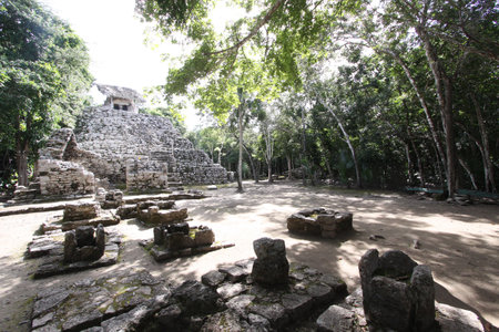 Great Mayan Pyramid of Coba, Yucatan, Mexico in Mayan Rivieraの写真素材