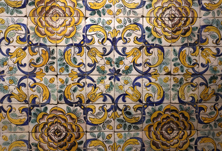 Ceramic mural colorful azulejos on a wall in Lisbon, Portugalの写真素材