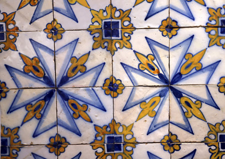 Ceramic mural colorful azulejos on a wall in Lisbon, Portugalの写真素材