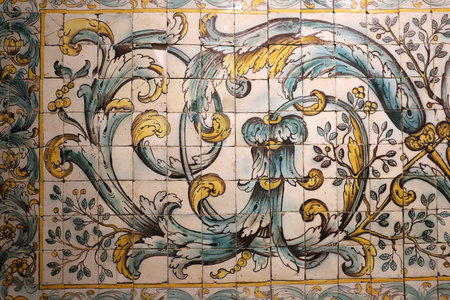 Ceramic mural colorful azulejos on a wall in Lisbon, Portugalの写真素材
