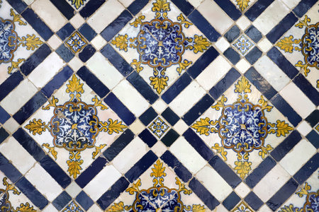 Ceramic mural colorful azulejos on a wall in Lisbon, Portugalの写真素材
