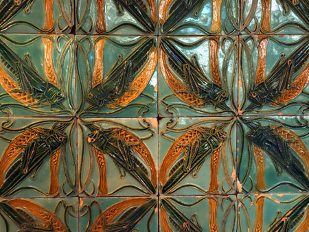 Ceramic mural colorful azulejos on a wall in Lisbon, Portugalの写真素材