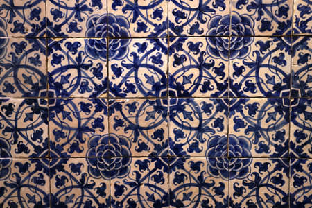 Ceramic mural colorful azulejos on a wall in Lisbon, Portugalの写真素材