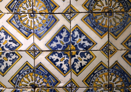 Ceramic mural colorful azulejos on a wall in Lisbon, Portugalの写真素材