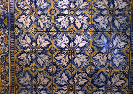 Ceramic mural colorful azulejos on a wall in Lisbon, Portugalの写真素材