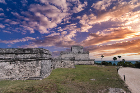 Mayan ruins of Tulum, Yucatan, Mexico, Riviera Maya, Quintana Rooの写真素材