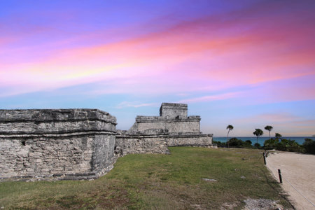 Mayan ruins of Tulum, Yucatan, Mexico, Riviera Maya, Quintana Rooの写真素材
