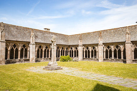 TREGUIER, COTES D'ARMOR, BRITTANY, FRANCE, 2025: interiors architectural details of the cloister in Saint Tugdual cathedralの写真素材