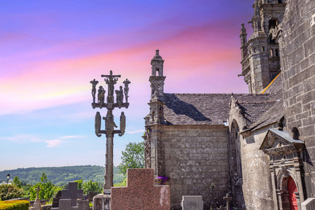 LOCLEMAR, FINISTERE, BRITTANY, FRANCE, MAY 17, 2025: exteriors and architectural details of the Parish Close churchの写真素材